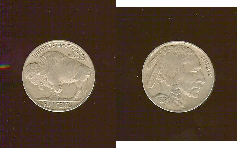 ÉTATS-UNIS D'AMÉRIQUE 5 Cents Buffalo nickel 1918P TTB+